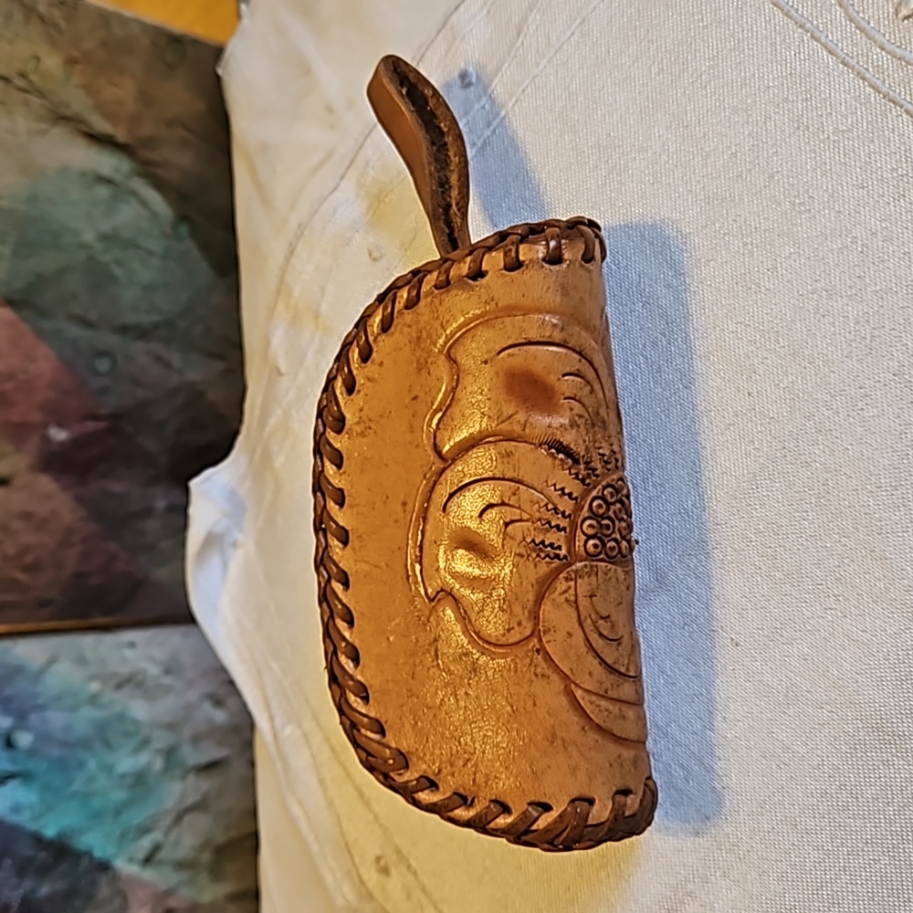 Vintage 70s Hand Tooled Clifton's Western Leather Coin Purse Pouch